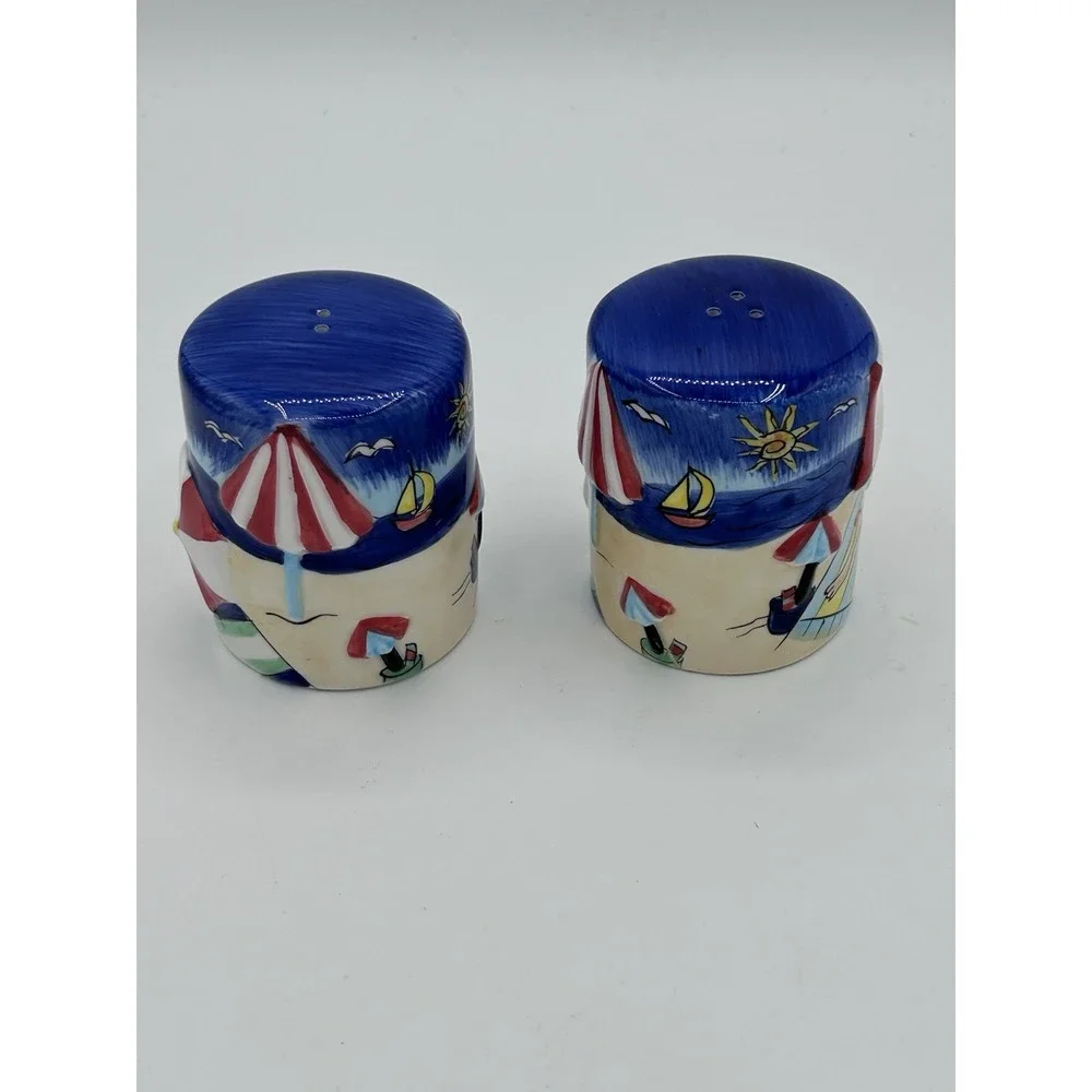 Ceramic Salt & Pepper Set Souvenir from Florida Beach House Coastal Umbrella